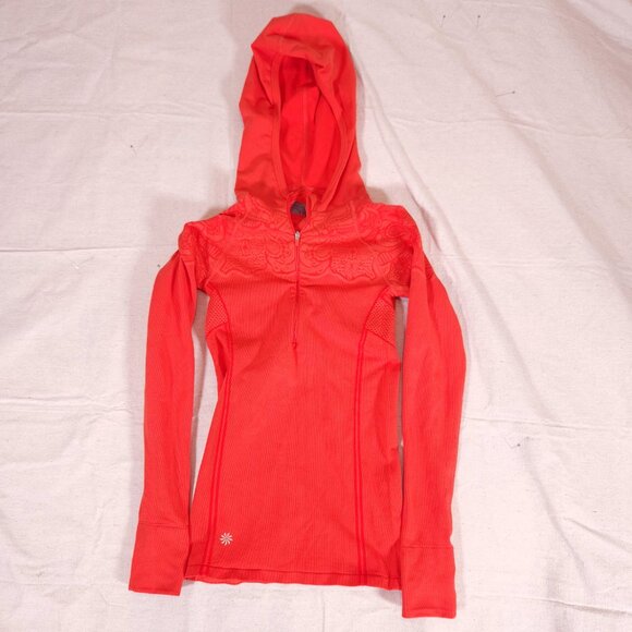 Athleta Tops - Athleta Twist Half Zip Hoodie Womens XS Orange Thumbholes Athleisure Pullover